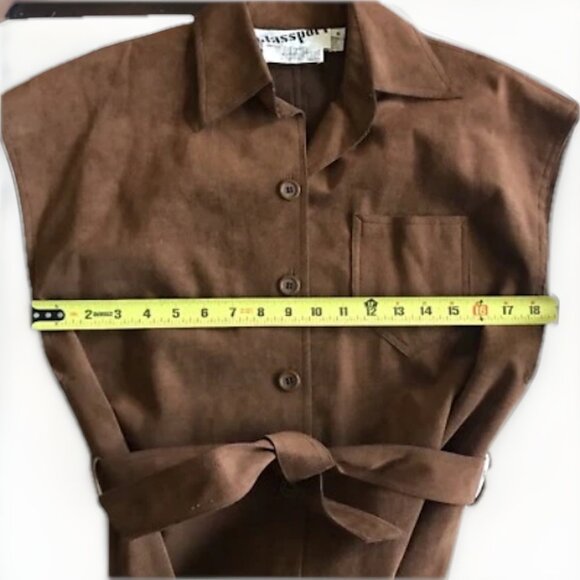 Vintage 1970s Blassport Bill Blass Ultra Suede Brown Button Down Dress Size 8 - Picture 8 of 10